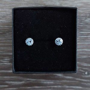 Platinum?Plated 925 Silver March Birthstone CZ Stud Earrings